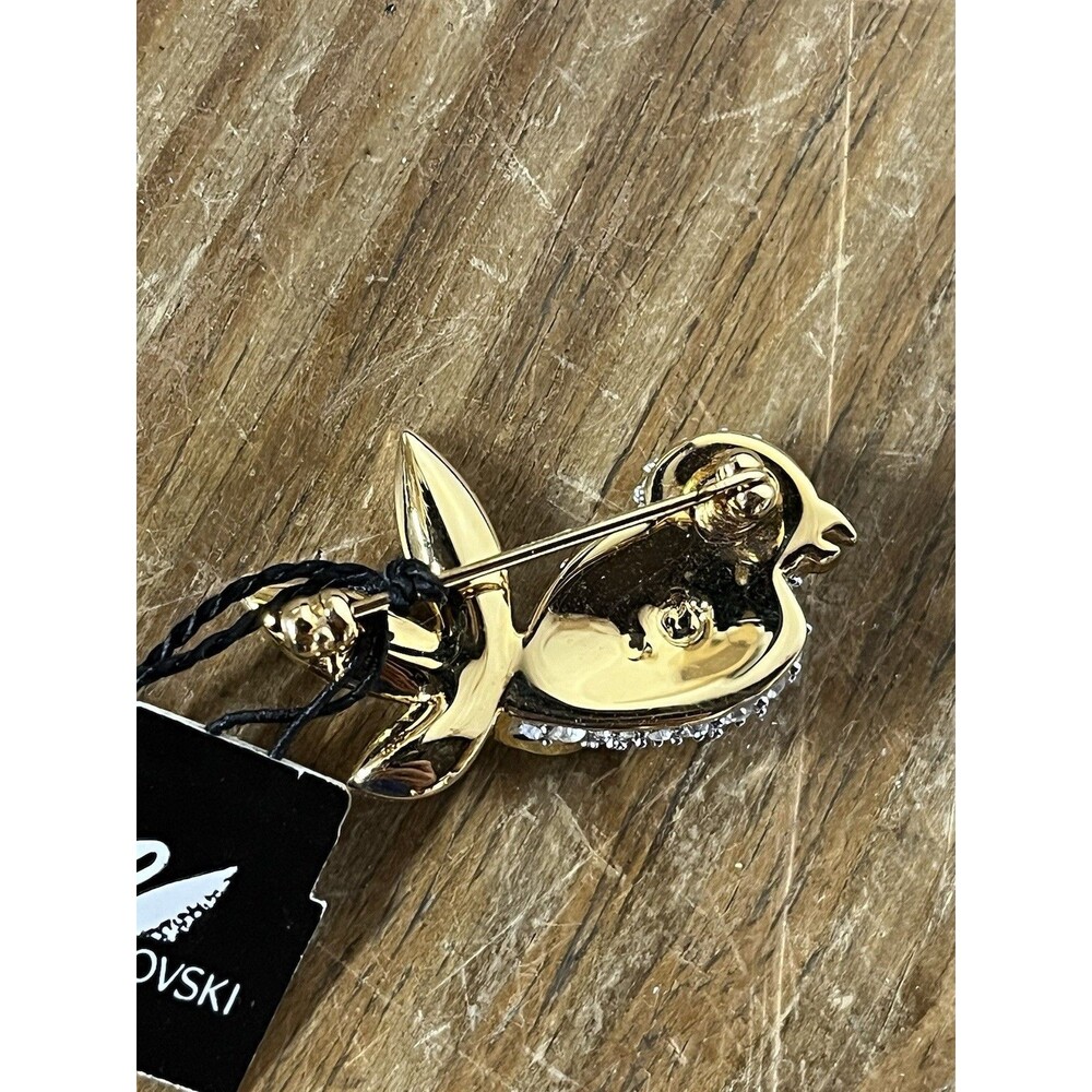 Swarovski Crystal Clear & Blue Eye Gold Tone Bird Brooch Pin Rare Discontinued - Picture 5 of 16